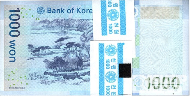 2007년 다 1000원(3차)권 100장 관봉 다발- '0009000' 일봉레이더 포함 / 미사용품