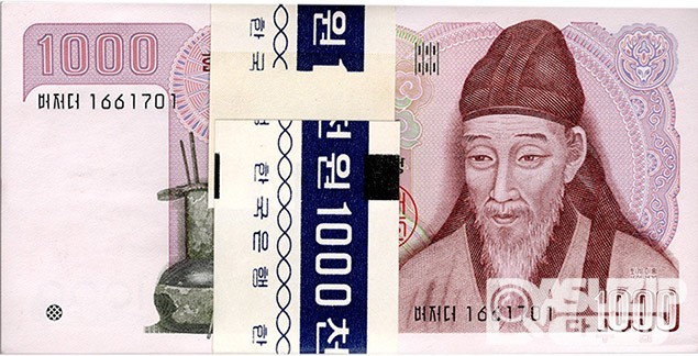 1983년 나 1000원(2차) 음성기호 '버저더 16..' 100장 관봉 다발/ 미사용품