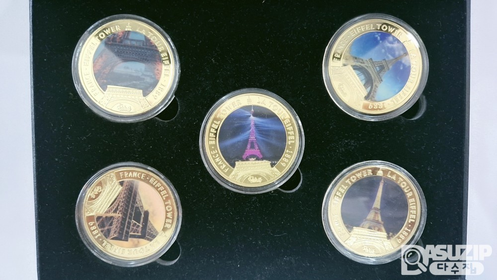 기념주화: 24K 금도금 에펠탑 기념주화 컬랙션 5종세트  1,000개 한정판, 진품인증서