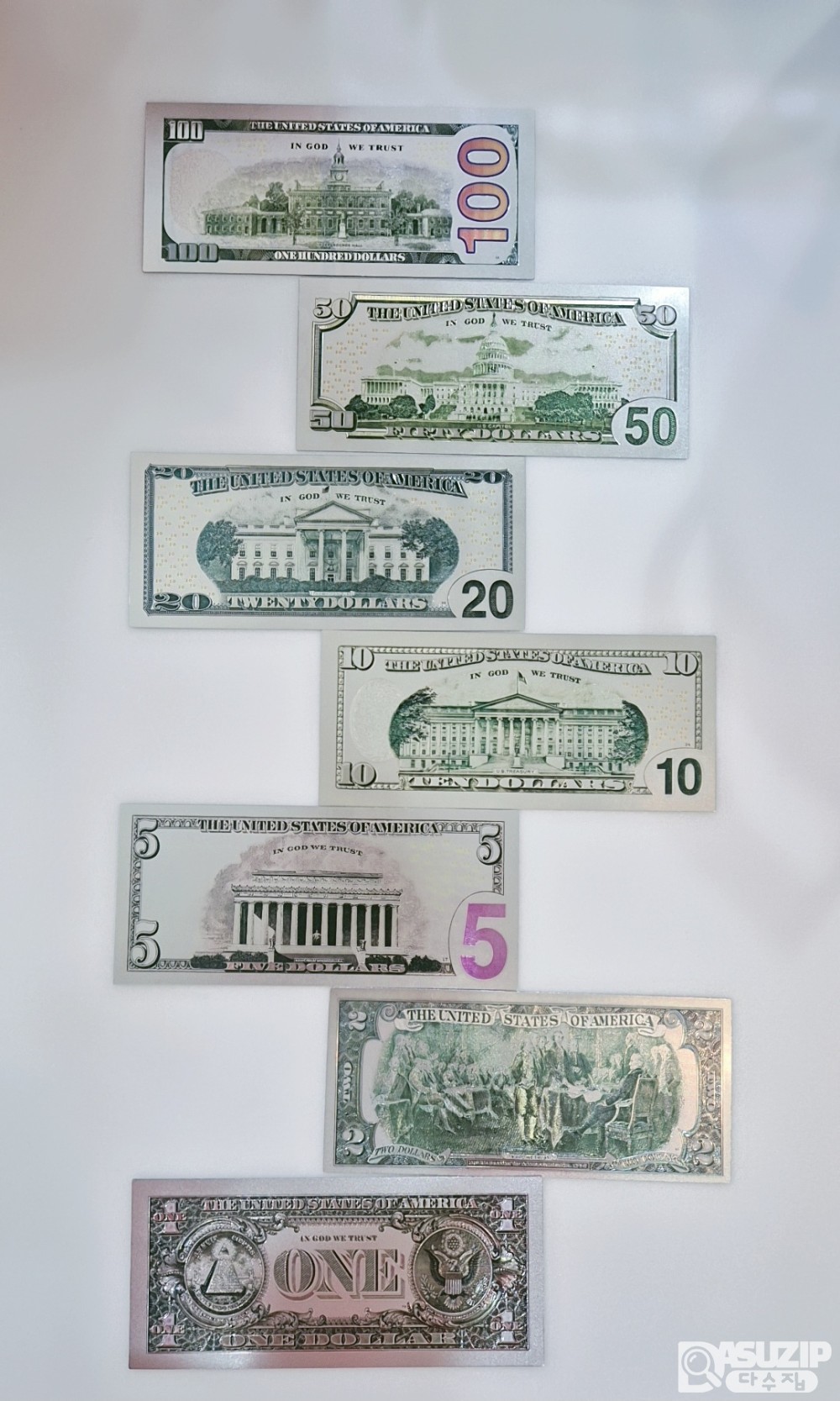 미국 은박 달러 지폐 7종 세트