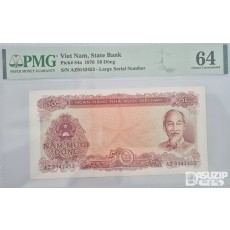 그레이딩 지폐: 1976년 베트남 50동 큰번호 PMG 64등급