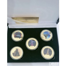 기념주화: 24K 금도금 에펠탑 기념주화 컬랙션 5종세트  1,000개 한정판, 진품인증서