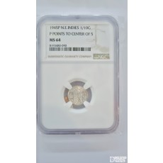 그레이딩 은화: 1945P년 네덜란드 동인도 1/10굴덴 은화 NGC 64등급 1.4g 은72% 15mm 중간등급