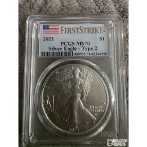 2021년형 아메리칸 실버 이글(American Silver Eagle) 1온스 은화 초판 70등급 초판(First Strike)